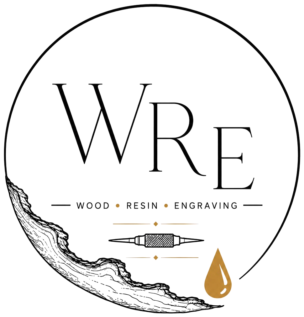 WRE — Wood · Resin · Engraving logo